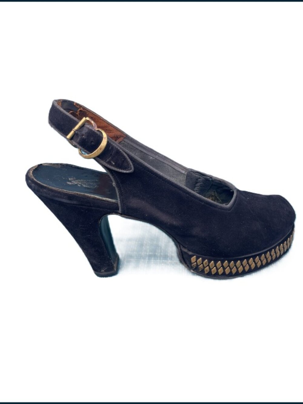 1940s Suede Slingback Platforms – black size 6-1/2